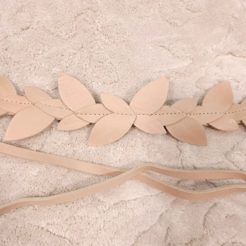 ADA Wrap Belt Anthropologie Beige Leather Leaves